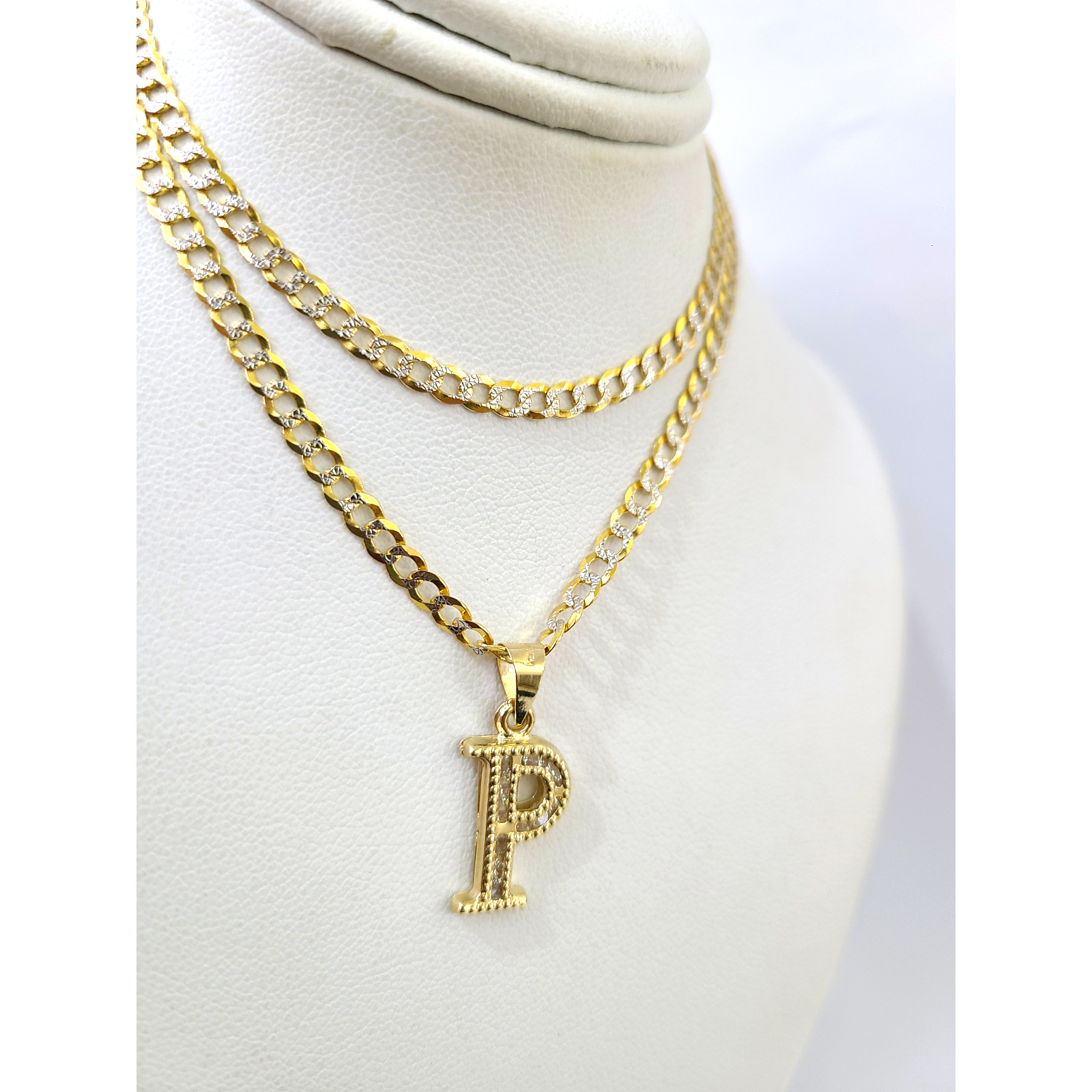 10k Gold Cuban Curb Chain Necklace P Initial Alphabet Pendant Charm 3mm Necklace