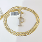 10k Gold Chain Necklace P Diamond Initial Pendant Set Cuban Curb 3mm 20"-30"