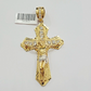 14k Yellow Gold Cross Jesus Crucifix Pendant 3 Inch 14kt CZ Charm Mens REAL 14kt

