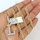 10k Gold Chain Necklace L Diamond Initial Pendant Set Cuban Curb 3mm 20"-30"