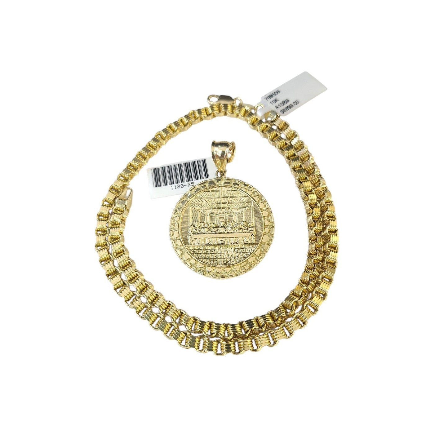10K Gold Byzantine Chain Last Supper 20"-28" 4mm Pendant Charm Necklace SET