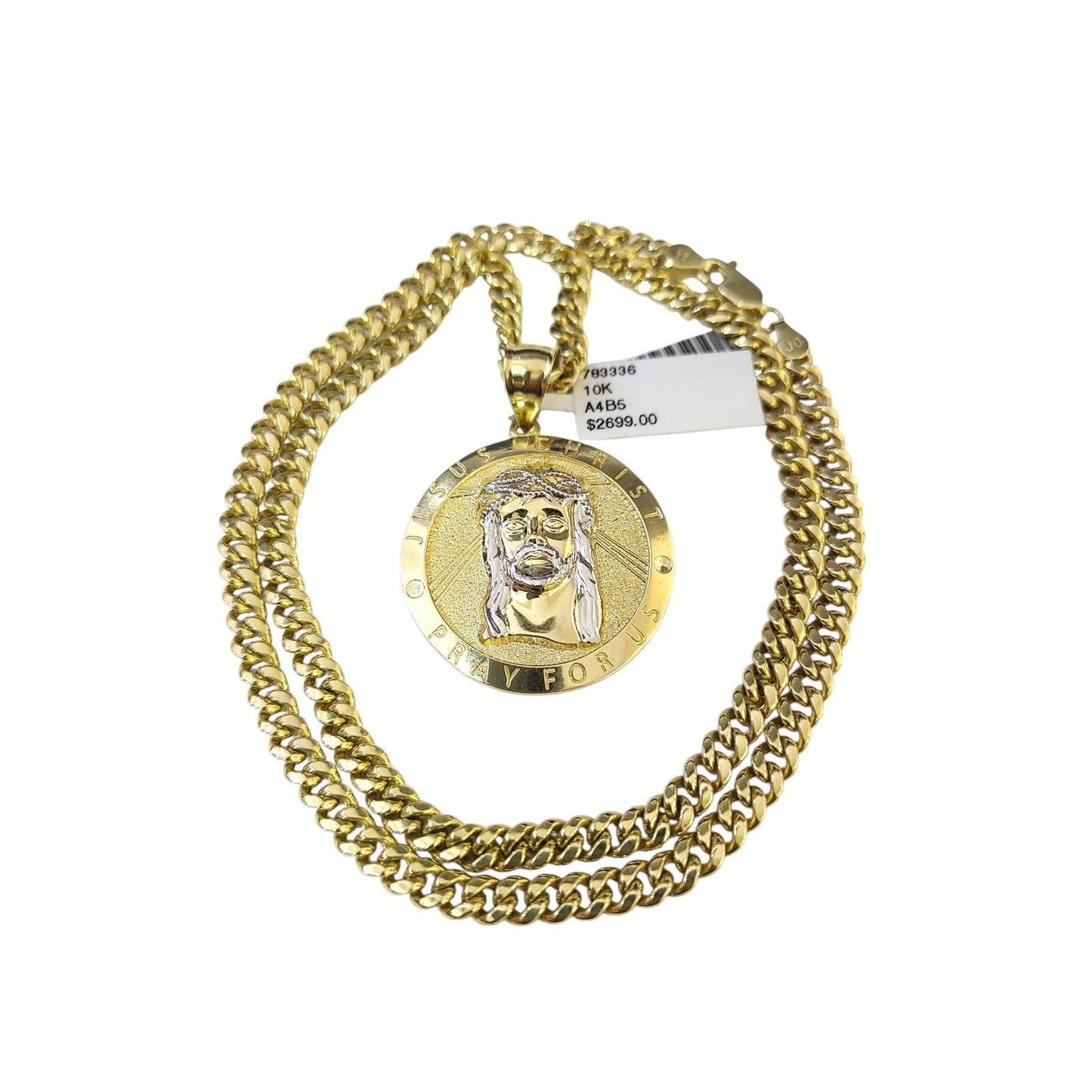 Real 10K Gold Miami Cuban Chain Jesus Christ 20"-28" 4mm Pendant Necklace SET