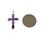 10K Yellow Gold 3mm Rope Chain Purple CZ Cross Pendant Necklace Set 18"-28"
