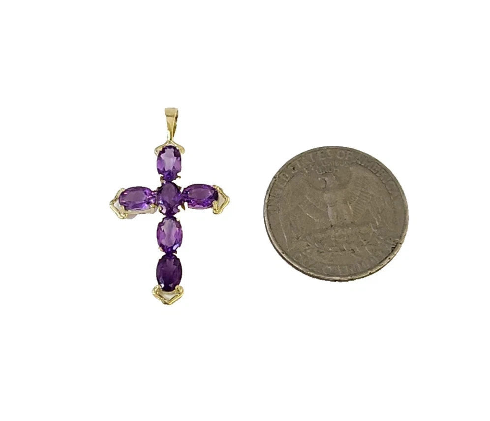 10K Yellow Gold 3mm Rope Chain Purple CZ Cross Pendant Necklace Set 18"-28"