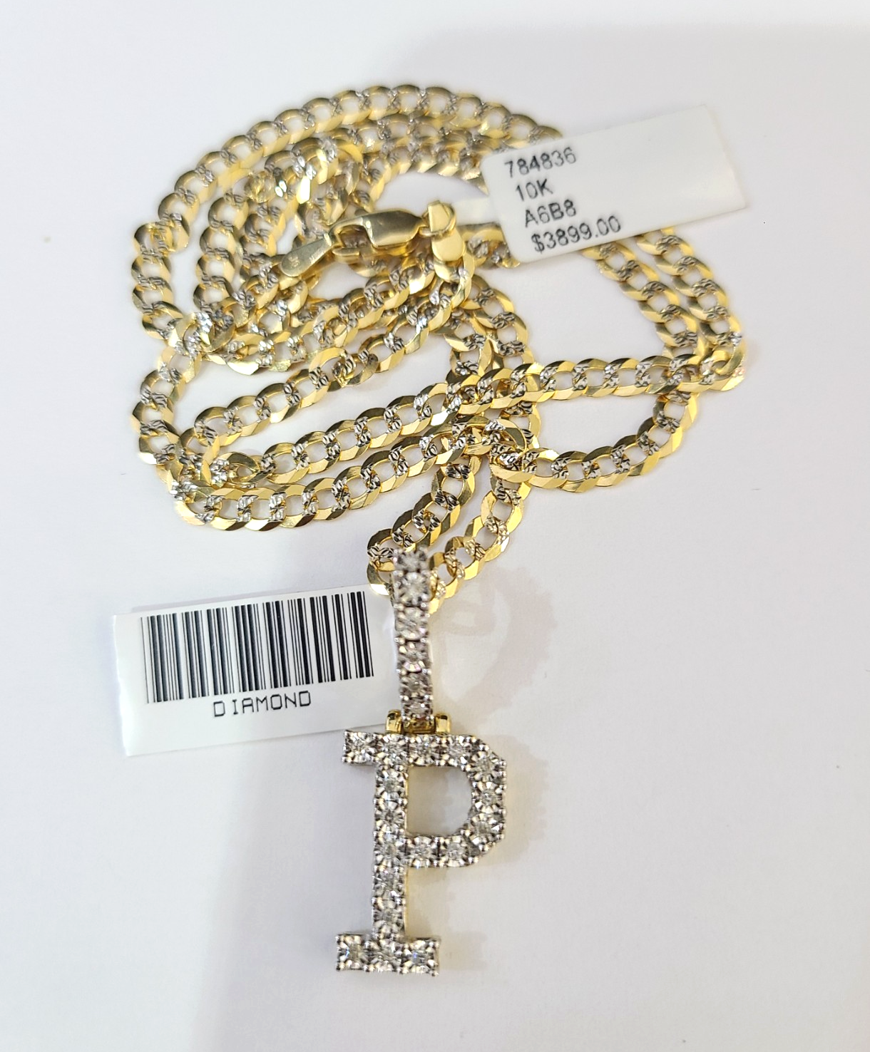 10k Gold Chain Necklace P Diamond Initial Pendant Set Cuban Curb 3mm 20"-30"