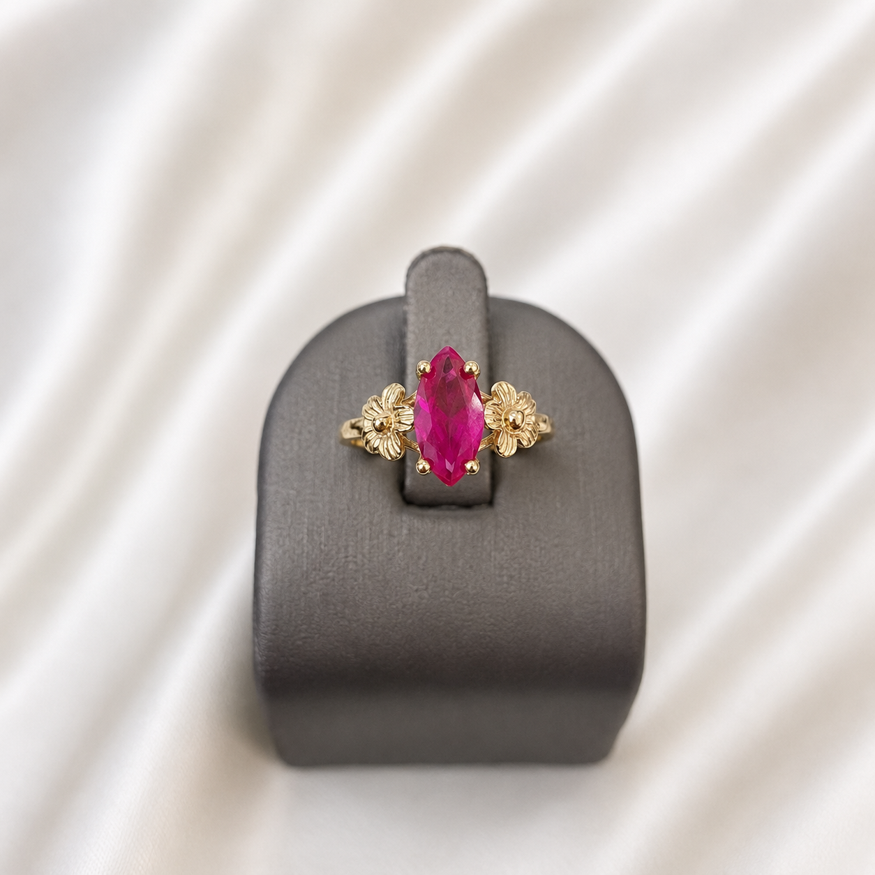 10k Gold Pink Marquise CZ Flower Ring Delicate Floral Ladies Statement