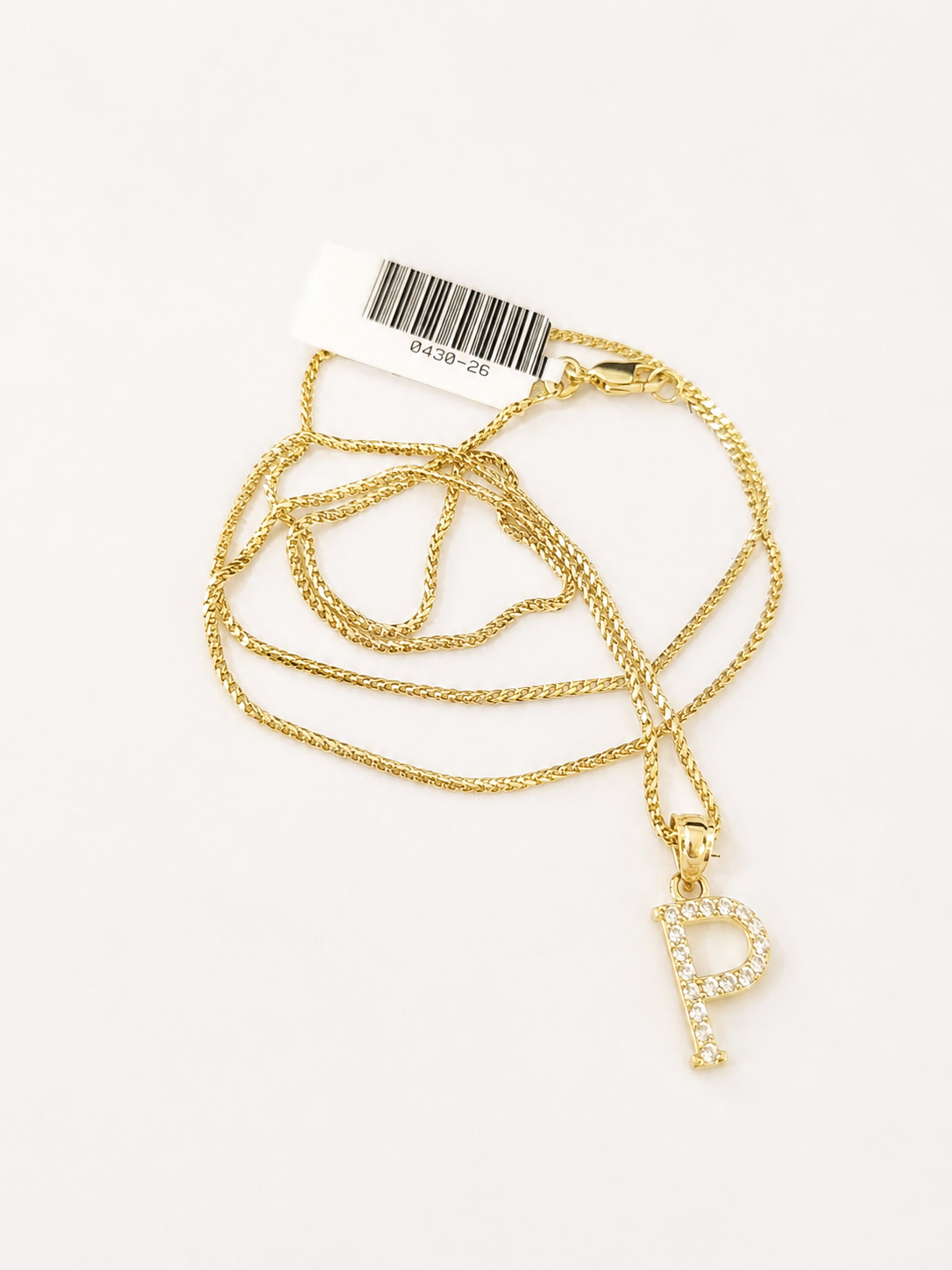 10K Gold Solid Franco Chain P Initial CZ Stone Pendant Set 1mm 16 18 20 22 Women