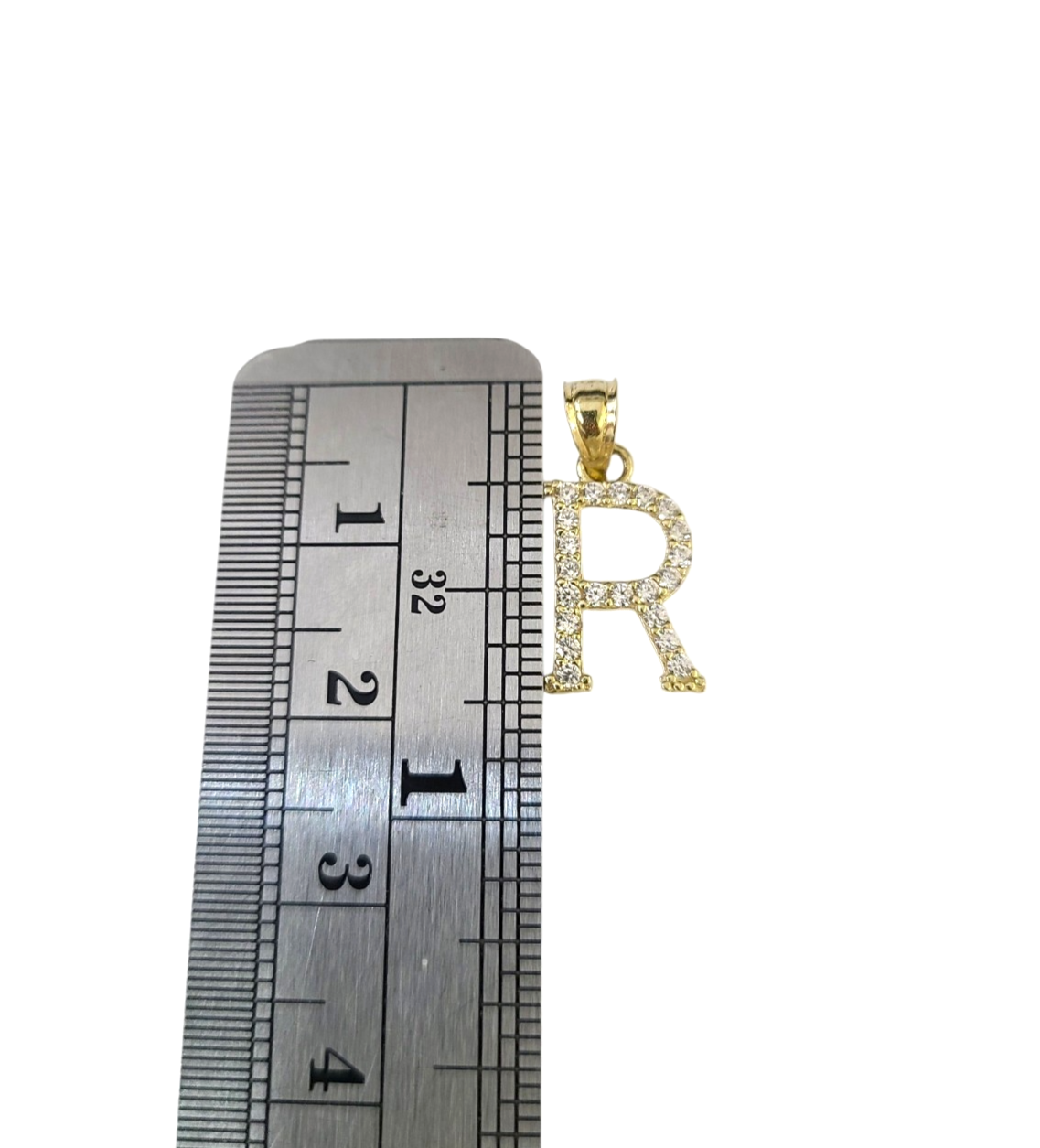 10K Gold Solid Franco Chain R Initial CZ Stone Pendant Set 1mm 16 18 20 22 Women