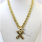 Real 10k Rope Chain X Nugget Initial Charm 3mm 18"-28" Necklace Set Pendant Gold