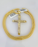 10k Yellow Gold Franco Chain INRI Cross Charm Pendant 4mm 18-28 Inches Necklace