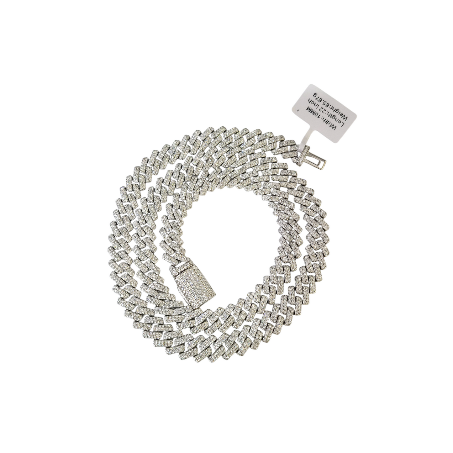 Real 925 Silver Moissanite Necklace Cuban Link Chain 22 Inch 10mm For Men