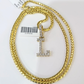 REAL 10k Yellow Gold Palm Chain L Diamond Initial Pendant Charm 3mm SET Necklace