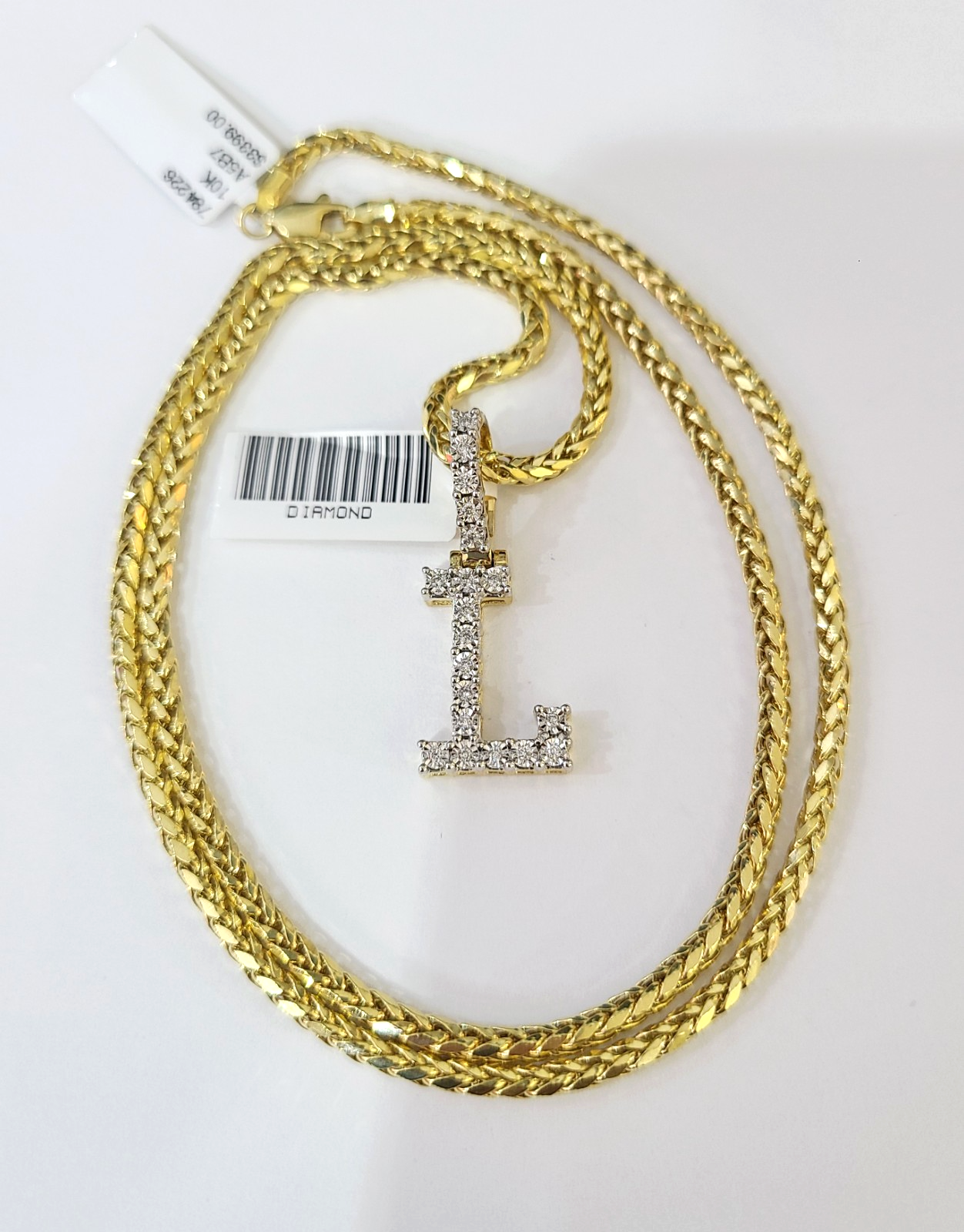 REAL 10k Yellow Gold Palm Chain L Diamond Initial Pendant Charm 3mm SET Necklace