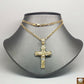 Real 10k Yellow Gold Figaro Chain With 10k Jesus Cross pendant, 20"-28" Necklace