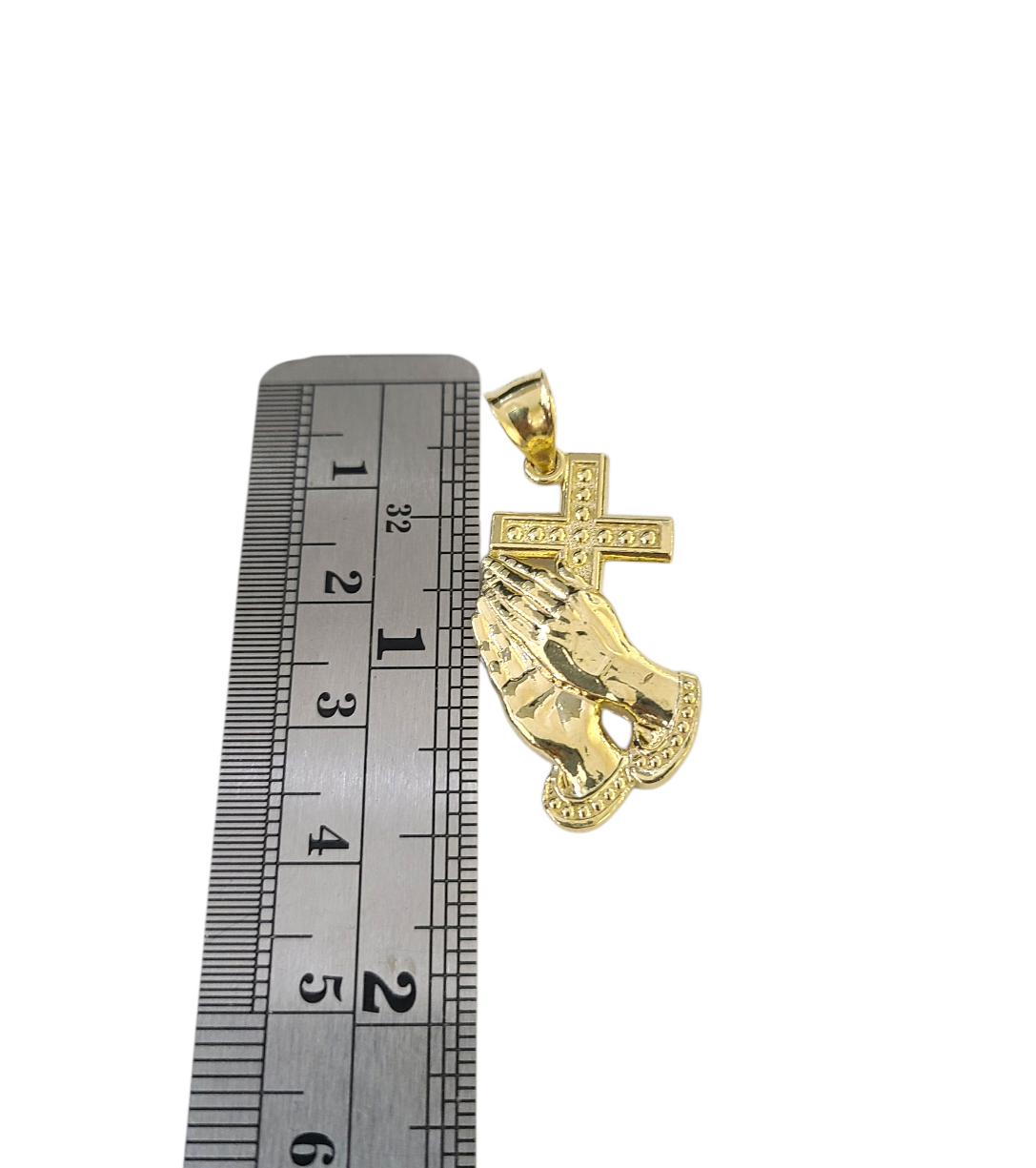 10k Gold Cuban Curb 3mm Chain Necklace Praying Hands Charm Pendant 18"-28" Set