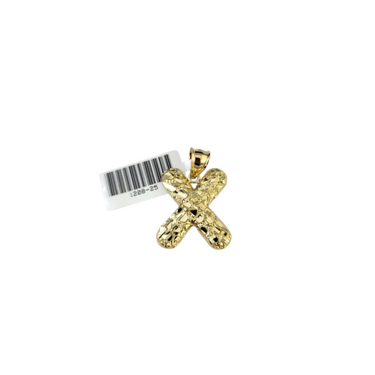 Real 10k Yellow Gold Nugget X Initial Alphabet Charm Pendant 10KT