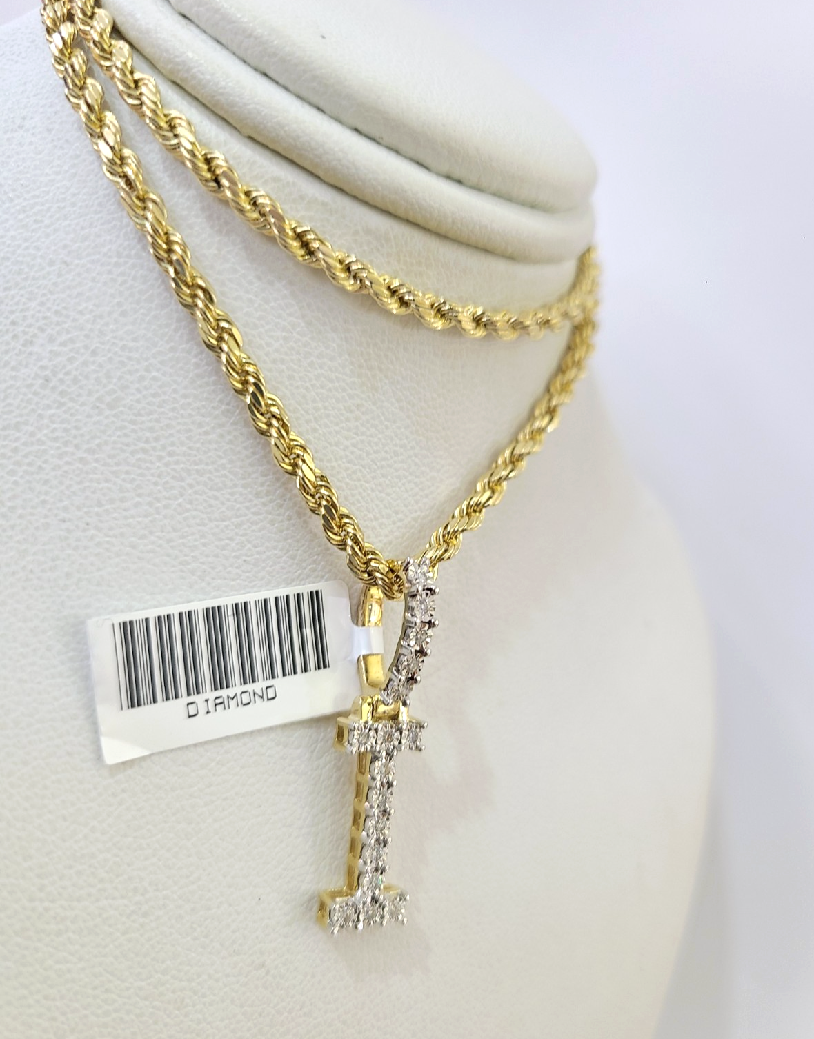 10k Rope Chain I Diamond Initial Charm Necklace Pendant Set 2mm 18"-24" Gold