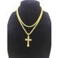 Real 10K Gold Rope Chain 3mm Religious Cross Charm Set Men Women 18"-28"