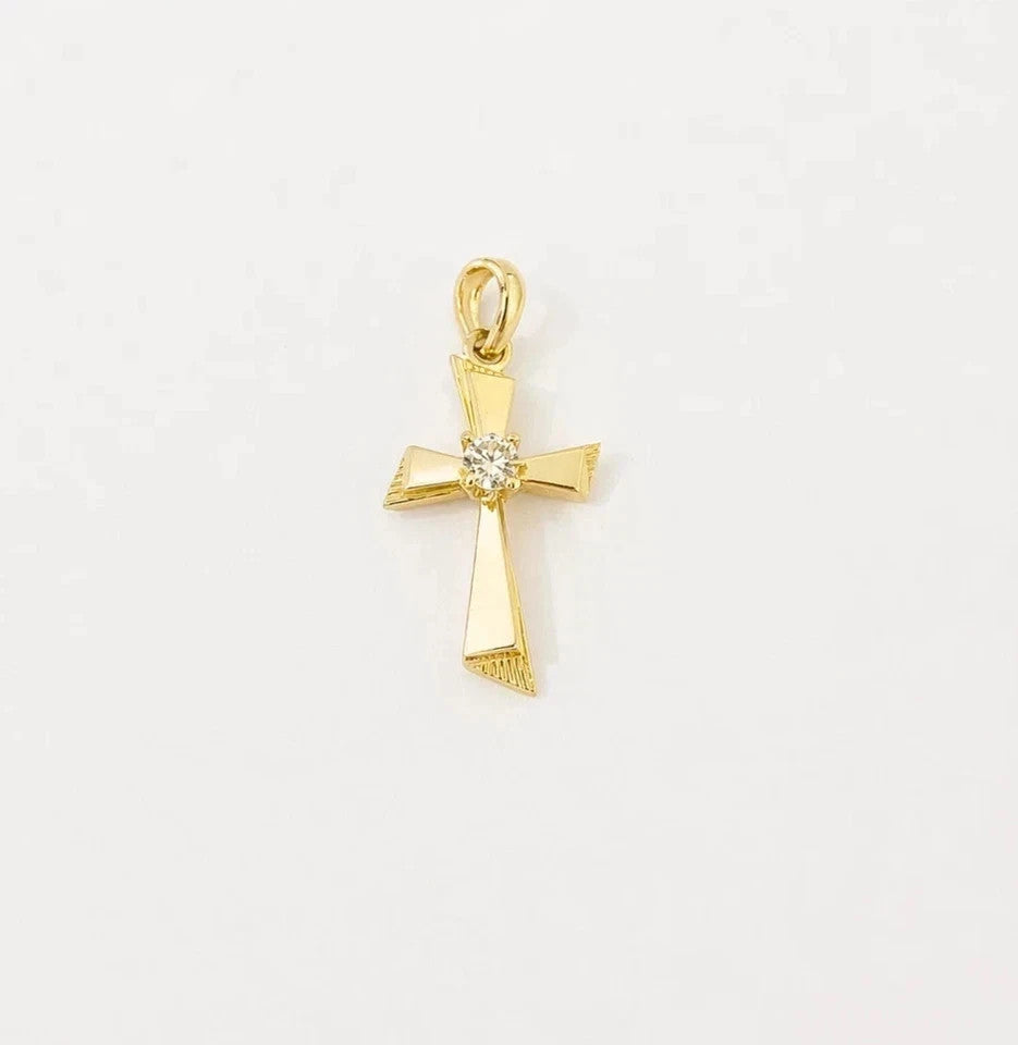 10k Gold Franco Chain Necklace Cz Stone Cross Charm 1mm 16-22 Inches Womens