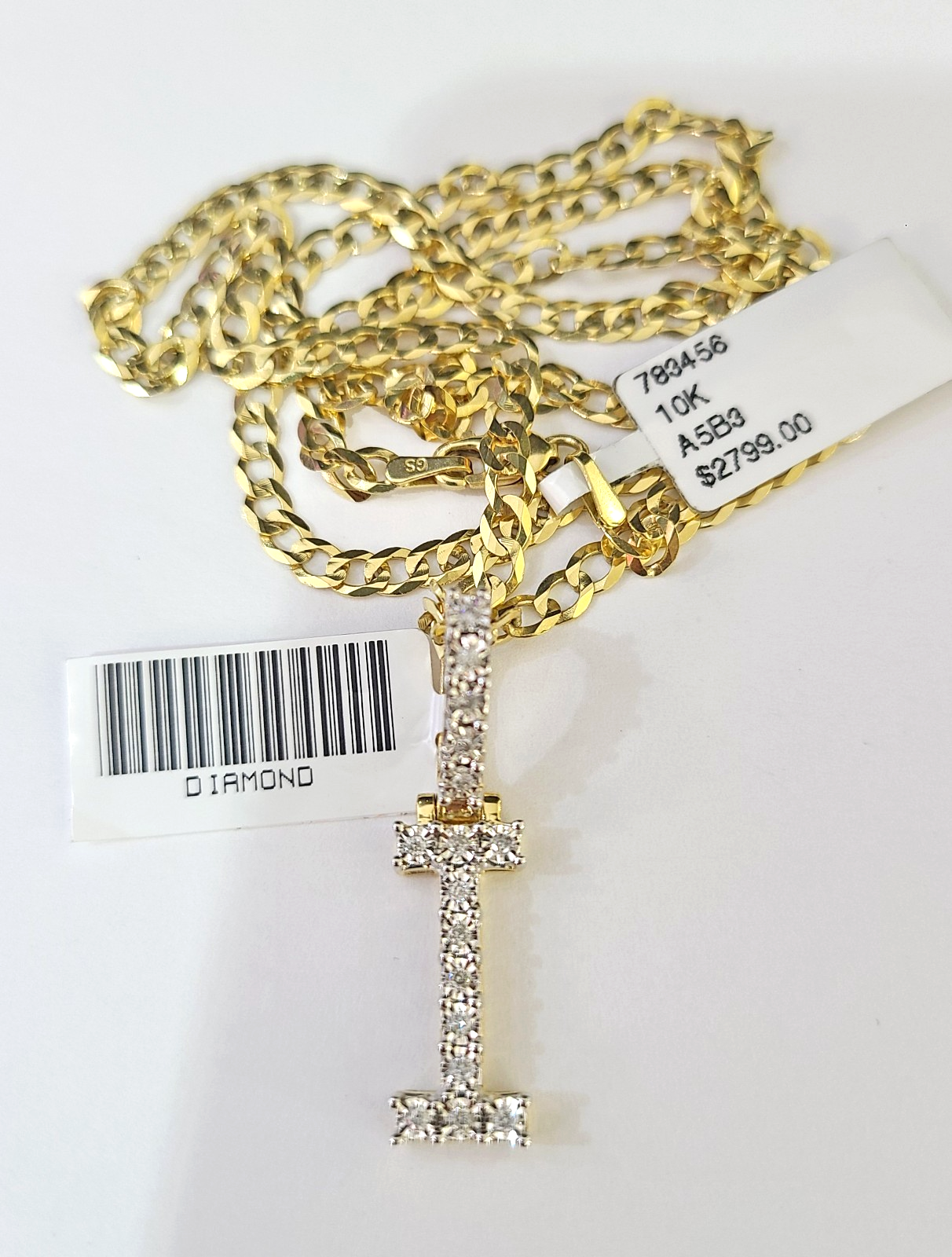 10k Gold Chain Necklace Cuban Curb I Diamond Initial Pendant Set 3mm 20"-30"