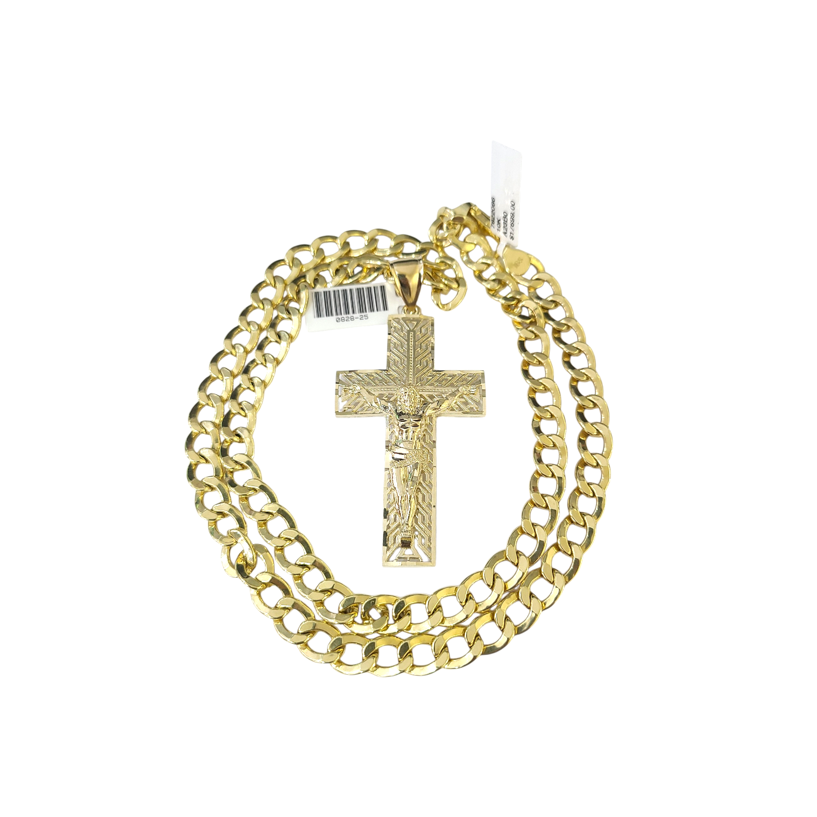 10k Yellow Gold Cuban Curb Chain Holy Cross Pendant SET Charm 8mm Necklace Men