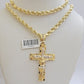 Rope Chain Cross Charm Pendant Set 14k Gold Necklace 20"-28" Inch 5mm, REAL 14KT