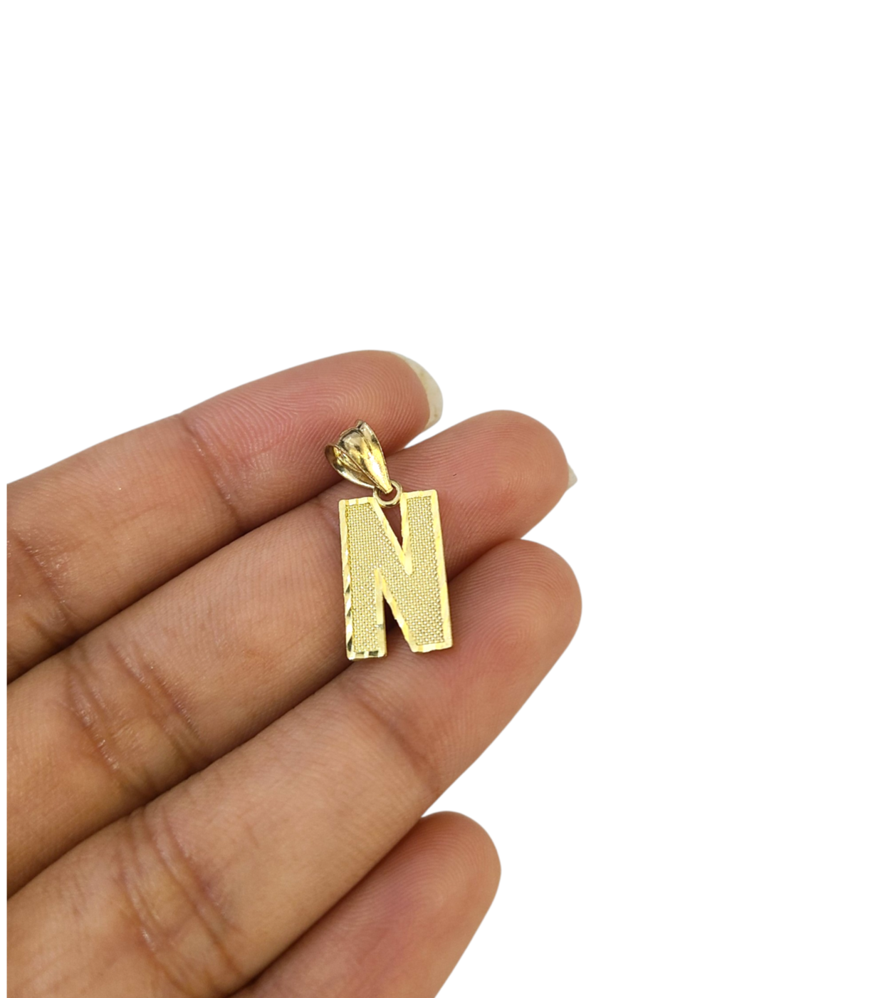 10K Yellow Gold N Initial Charm Pendant Alphabet Real 10kt Men Women