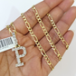 10k Gold Figaro Chain P Diamond Initial Pendant 3mm 20-28 inch SET Necklace