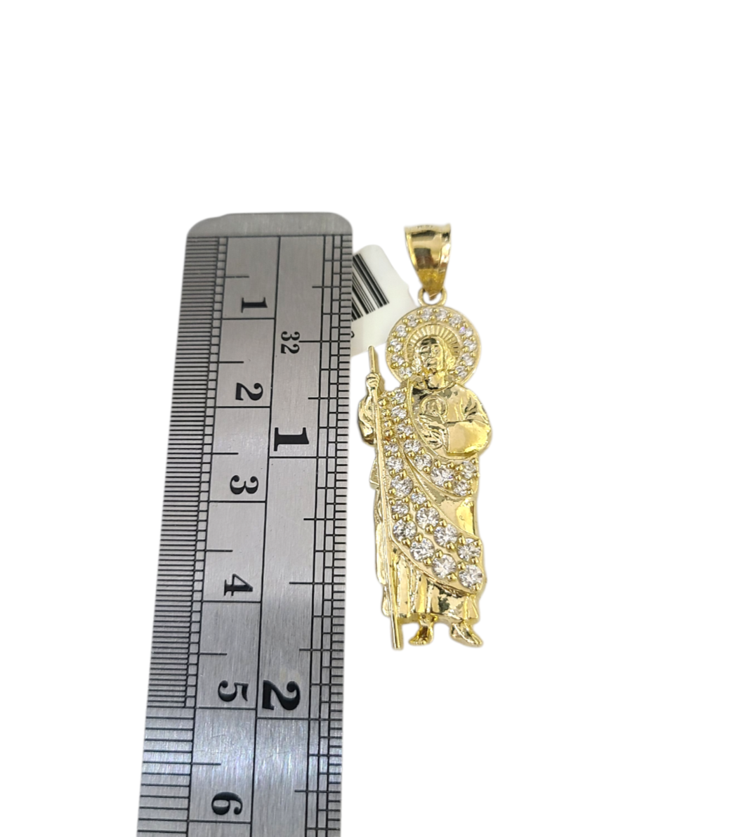 10k Gold Cuban Curb 3mm Chain Necklace Saint Jude Charm Pendant 18"-28" Set
