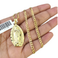 10k Gold Chain Cuban Curb 3mm Necklace Virgin Mary Charm Pendant Set 18"-28"