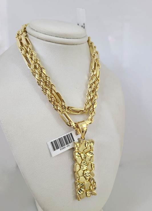 10k Gold Milano Rope Chain Nugget Charm 6mm Set 20"-26'' Inches Necklace