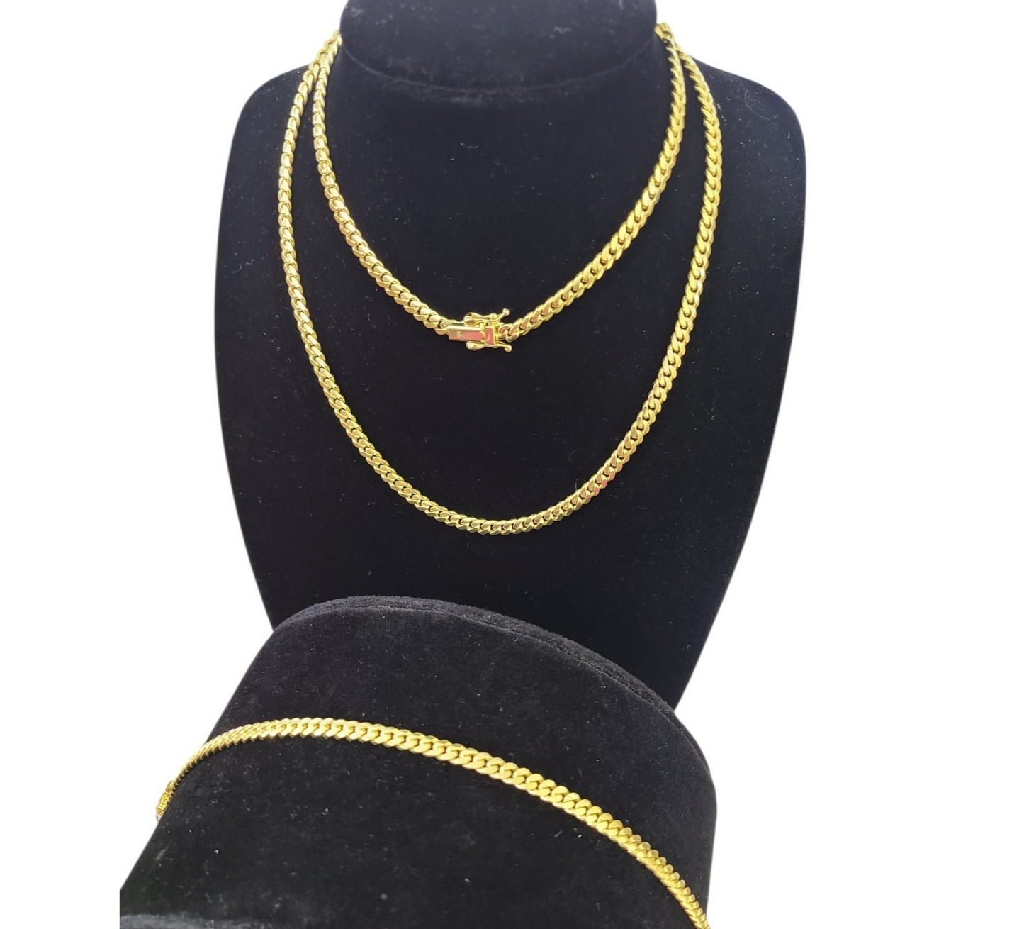 10k Solid Gold Miami Cuban Chain 18"-24" Bracelet 7" Set 4mm Men Women Necklace
