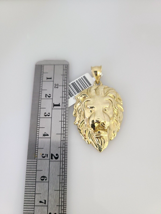 10kt Gold Miami Cuban Chain Lion Head Charm Pendant 5mm 18-28 Inch Necklace