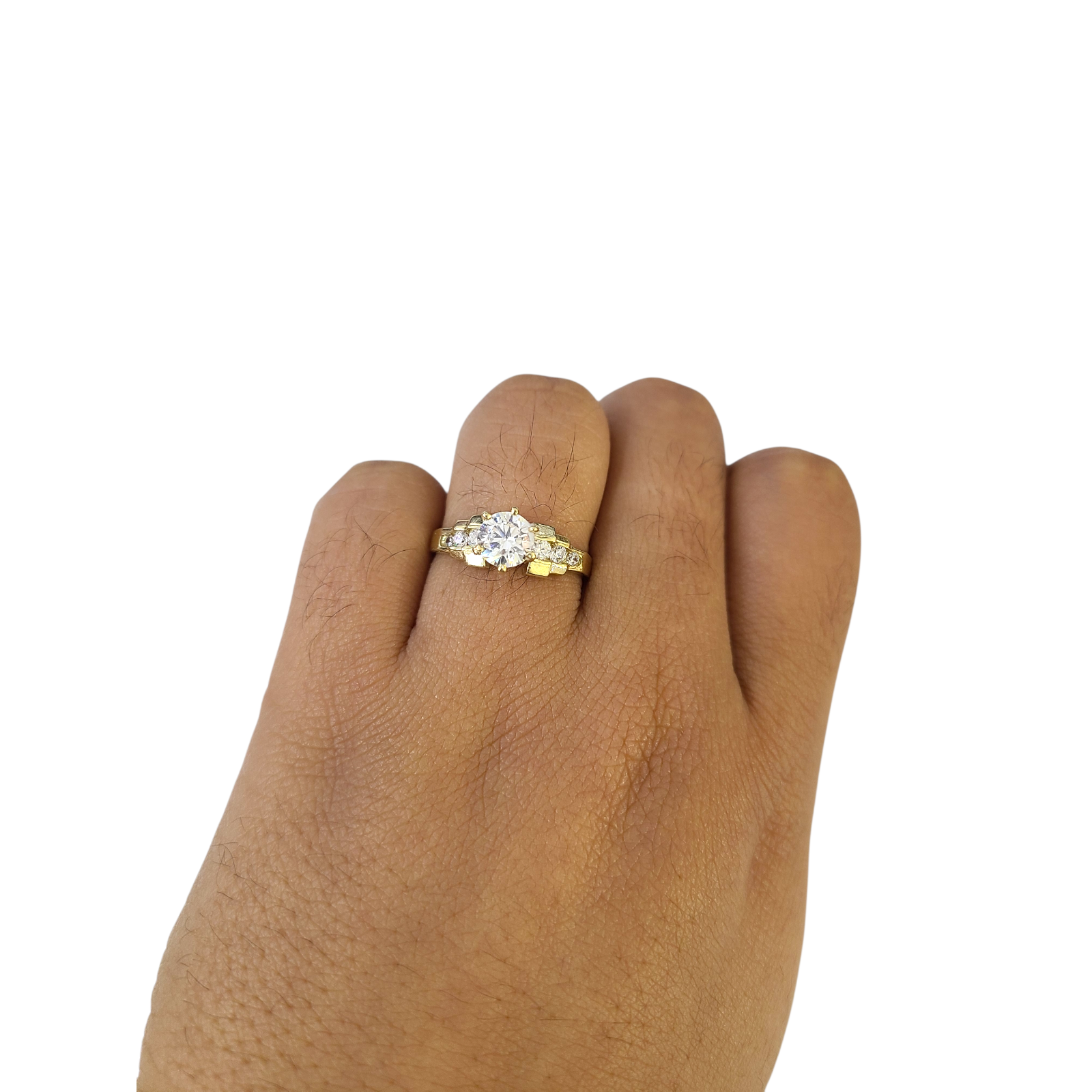 Real 10k Solitaire CZ Ring Yellow Gold Women 10Kt Genuine