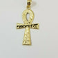 REAL 10k Yellow Gold Rope Chain Ankh Cross Charm Pendant 3mm Necklace Set 16-28"