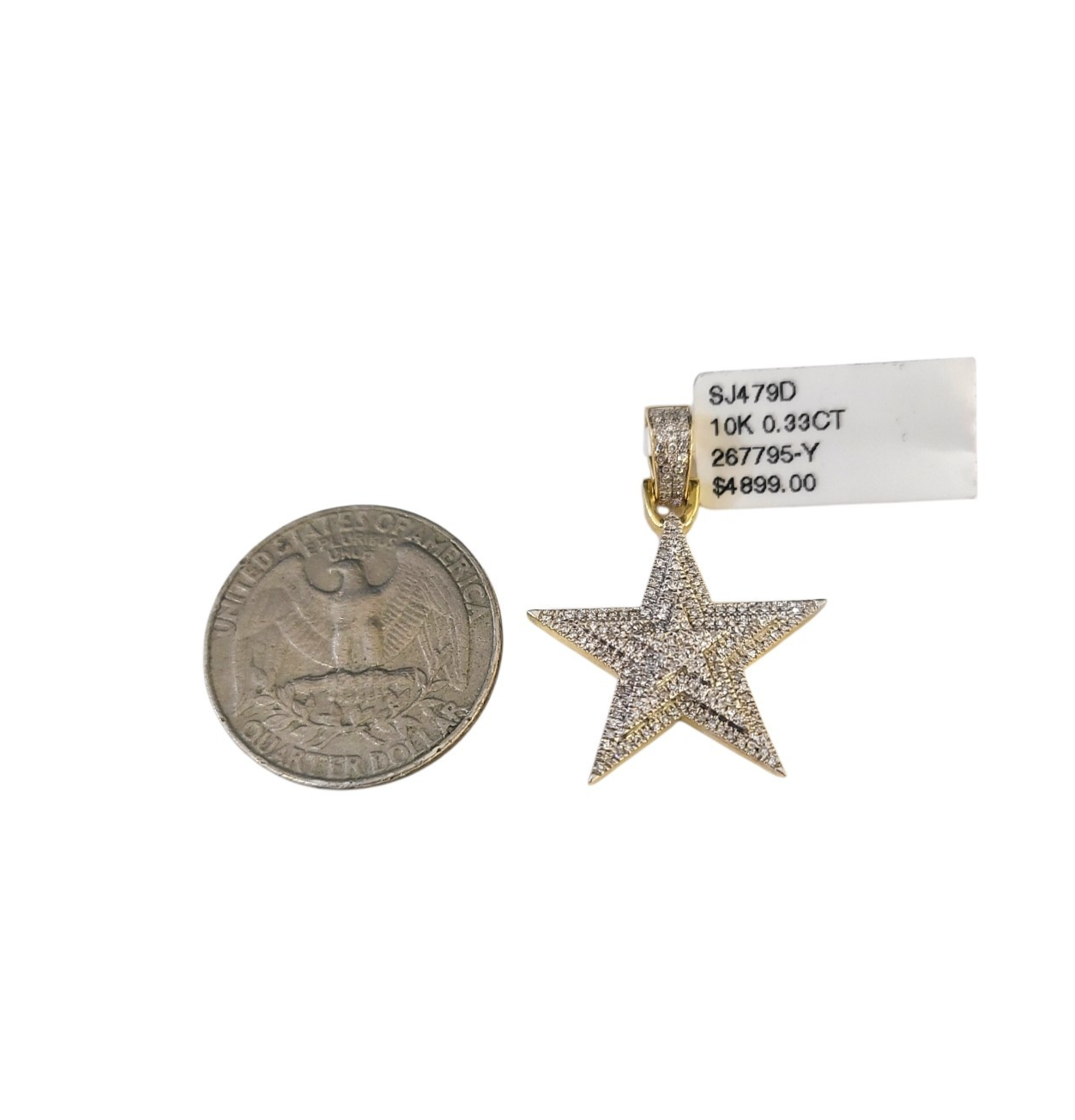 Real 10k Yellow Gold Star Diamond Charm Pendant 1.25'' inch Genuine 10kt