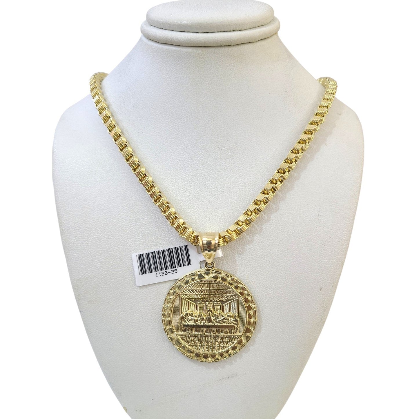 10K Gold Byzantine Chain Last Supper 20"-28" 4mm Pendant Charm Necklace SET