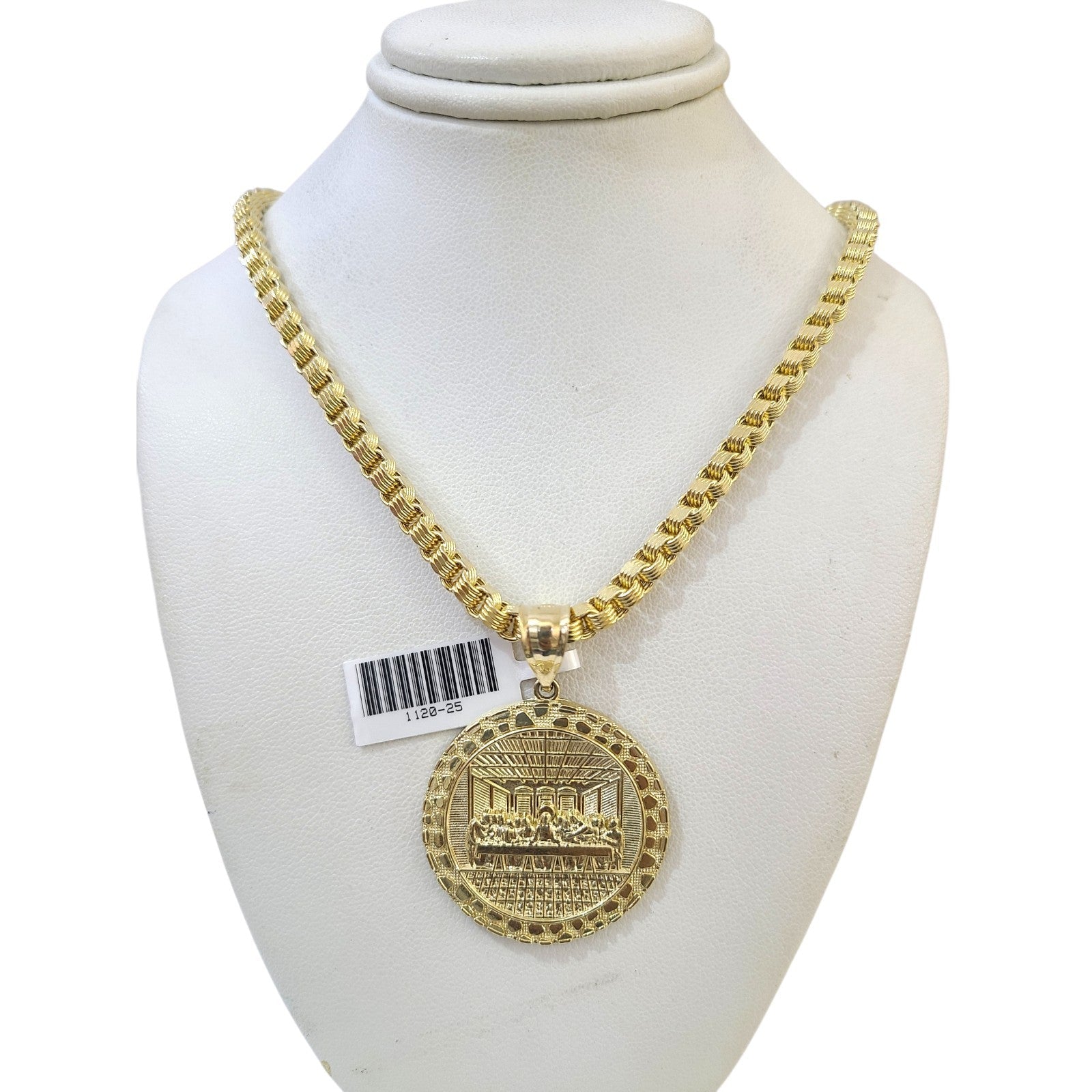 10K Gold Byzantine Chain Last Supper 20"-28" 4mm Pendant Charm Necklace SET