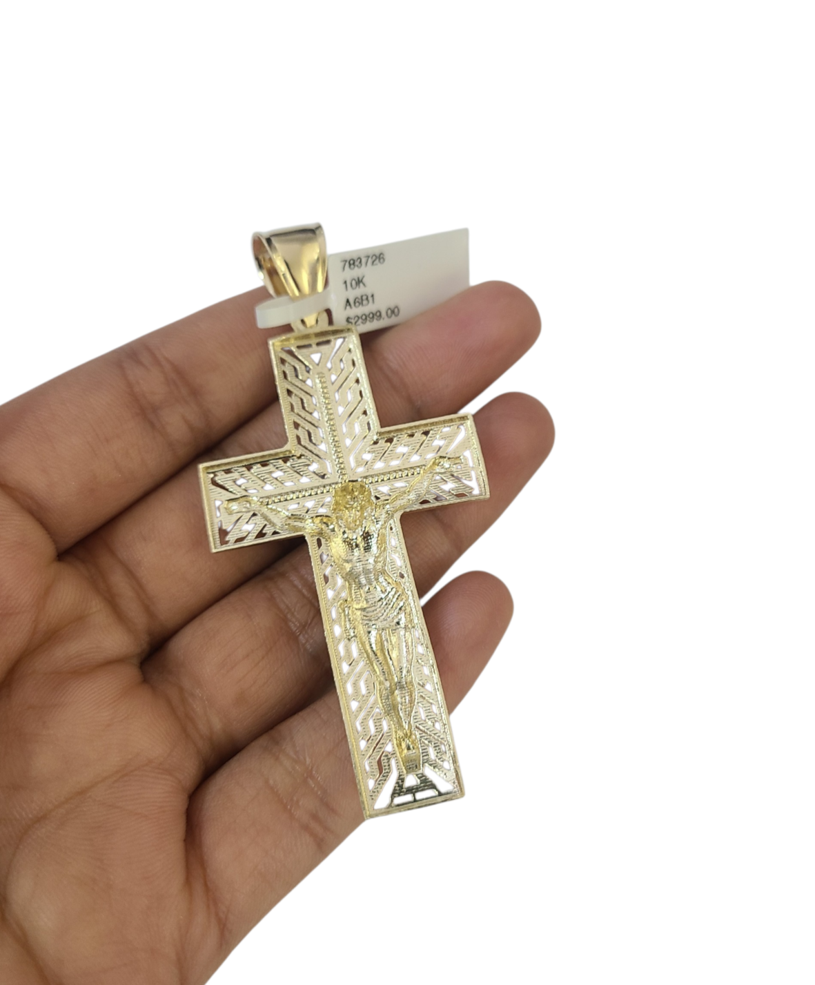 10k Yellow Gold Cuban Curb Chain Holy Cross Pendant SET Charm 8mm Necklace Men