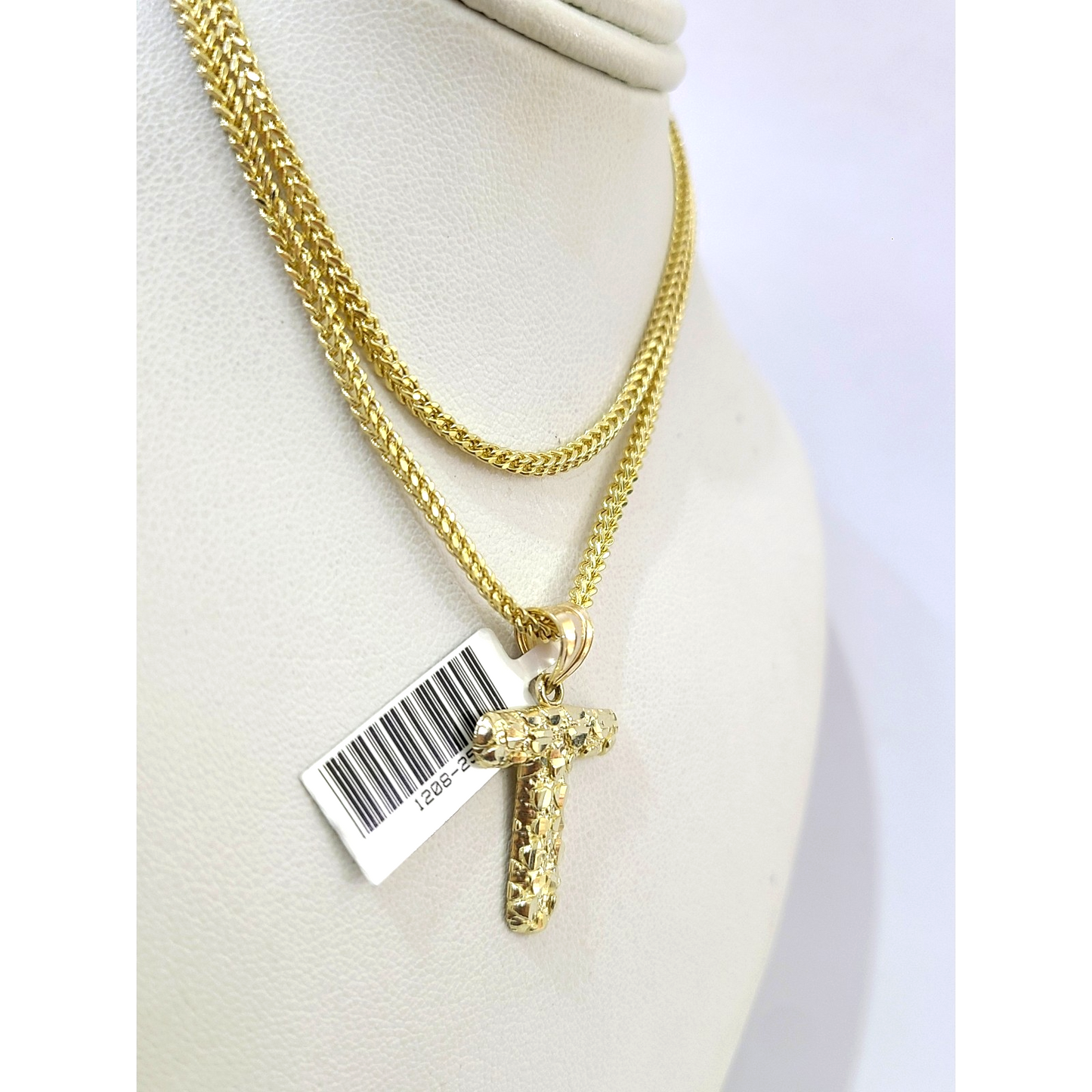 10k Gold Franco Chain Necklace 2.5mm 16"-26" T Nugget Initial Charm Pendant SET
