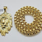 10kt Real Gold Box Byzantine Necklace Lion Charm Pendant SET 28 Inches Chain 6mm
