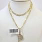 10k Gold Figaro Chain P Diamond Initial Pendant 3mm 20-28 inch SET Necklace