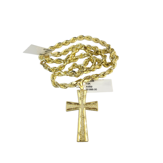 Real 10k Rope Chain Necklace Cross Charm Pendant Set 5mm 20"-30" Gold