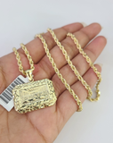 REAL 10k Rope Chain Last Supper Charm Pendant 3mm Necklace Set 18"-30" in