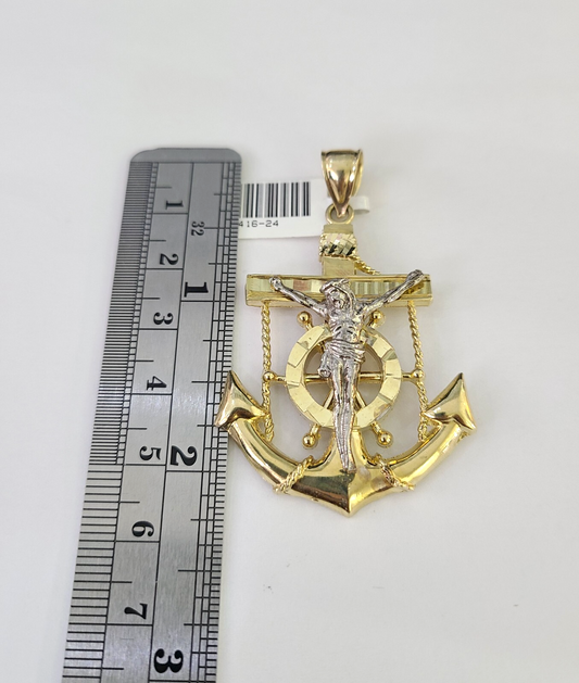 10k Rope Chain Jesus Anchor Charm Pendant Gold 18"-30'' Inch 7mm Necklace