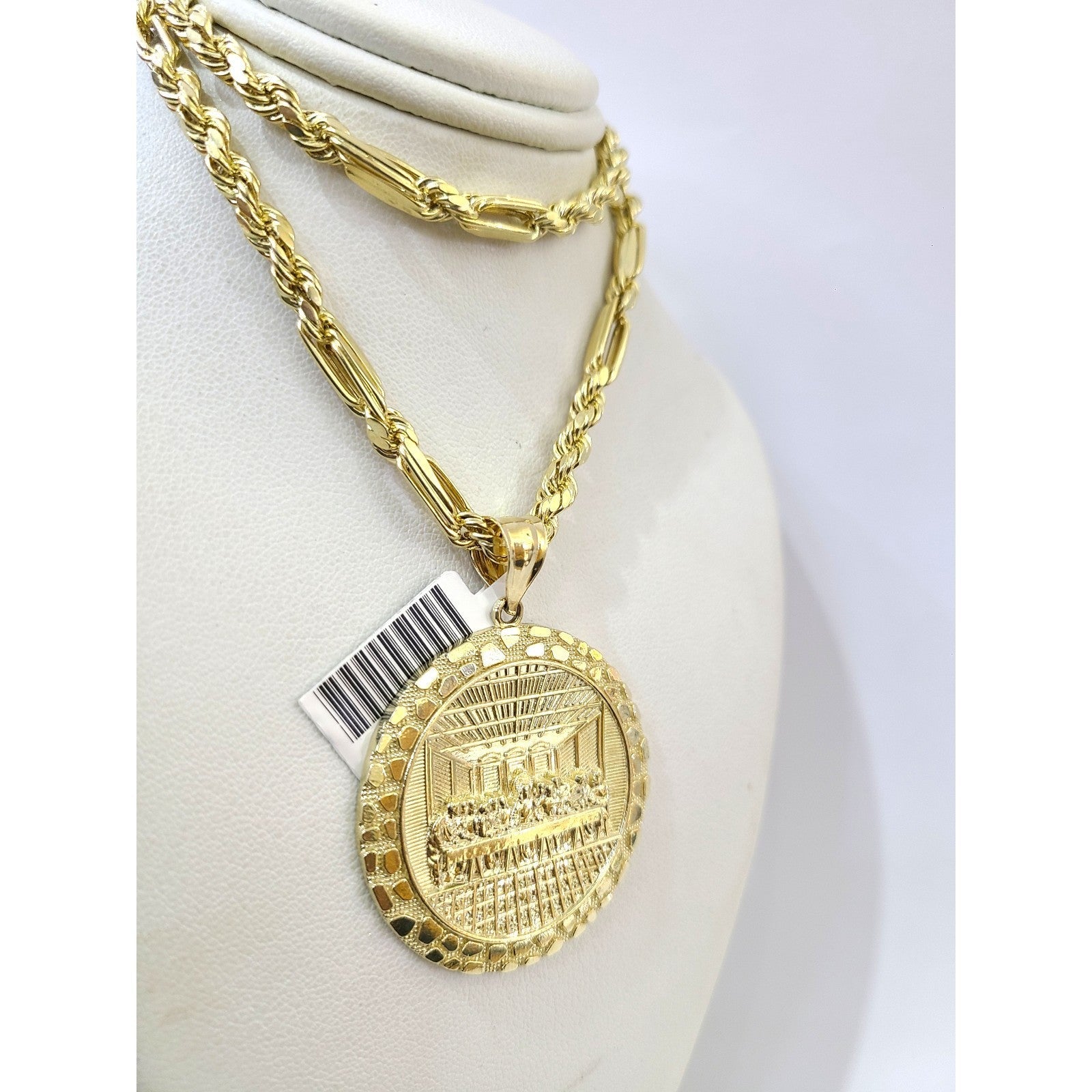 10k Milano Chain Nugget Last Supper Charm Necklace Pendant Set 5mm 20"-28" Gold