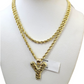 Real 10k Rope Chain Y Necklace Nugget Initial Charm 3mm 18"-28" Set Pendant Gold