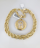 10k Gold Milano Rope Chain Jesus Christ Charm 6mm Set 20"-26'' Inches Necklace