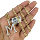 10K Gold Miami Cuban Chain M Diamond Initial 20"-28" 3mm Pendant Necklace SET