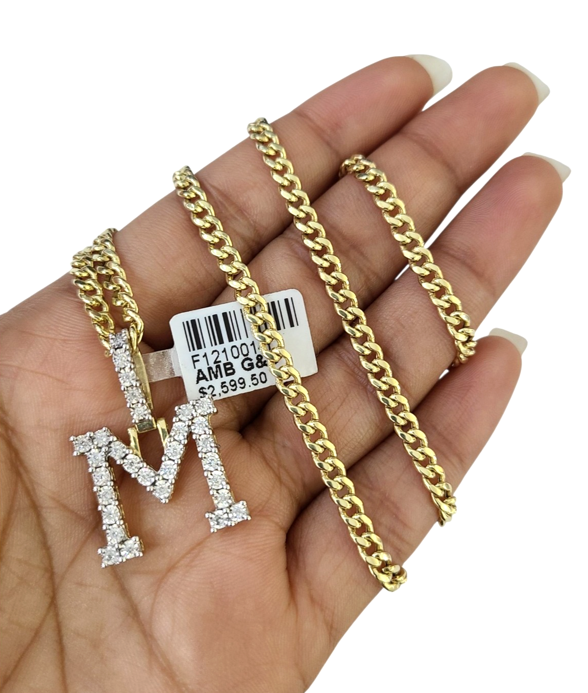 10K Gold Miami Cuban Chain M Diamond Initial 20"-28" 3mm Pendant Necklace SET